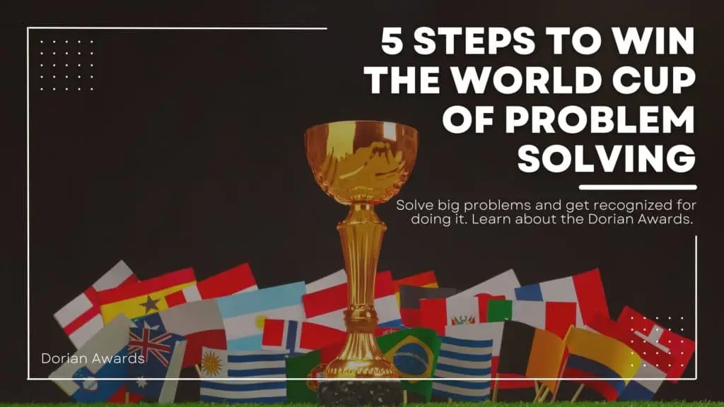 Multiple country's flags surrounding a world cup trophy