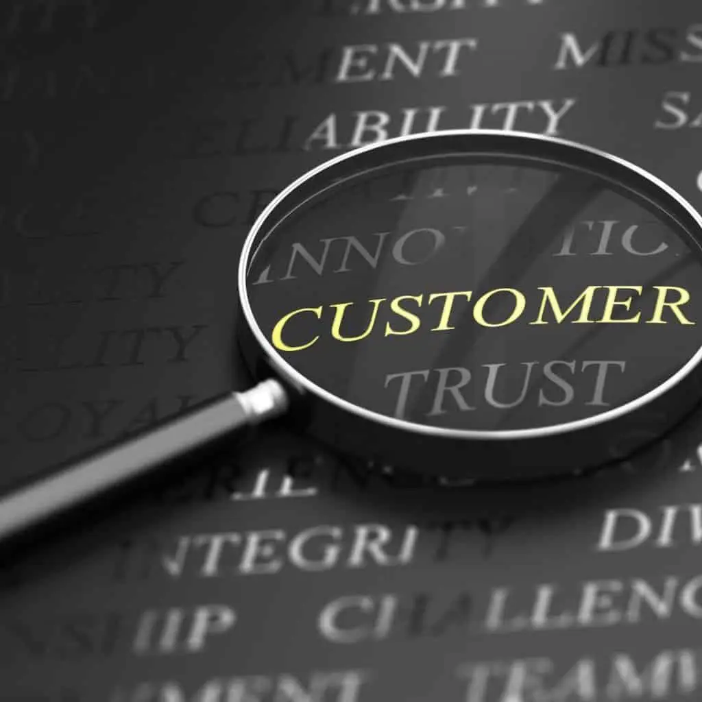 Magnifying glass over the word customer