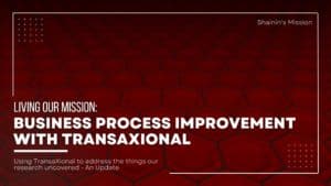 TransaXional article intro graphic withRed hexagon background with Title overlaid in white block font