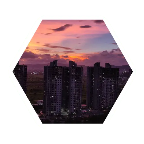 Pune Skyline in the daytime in a hexagon shaped frame