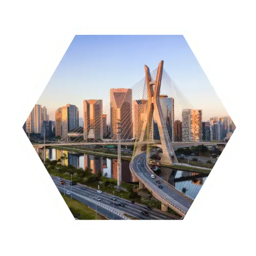 Sao Paulo Skyline in the daytime in a hexagon shaped frame