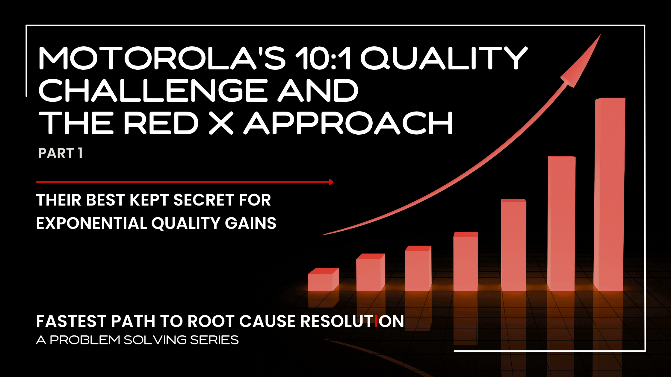 Motorolla Part 1 Graphic with white text overlay and a black background. It shows a bar chart in red at the right with an arrow swooping up the curve as the bars grow in a curve up and to the right fashion.